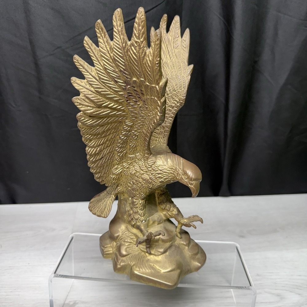 Vintage Brass American Flying Eagle Talons Out Large Tabletop Decor Statue 10”